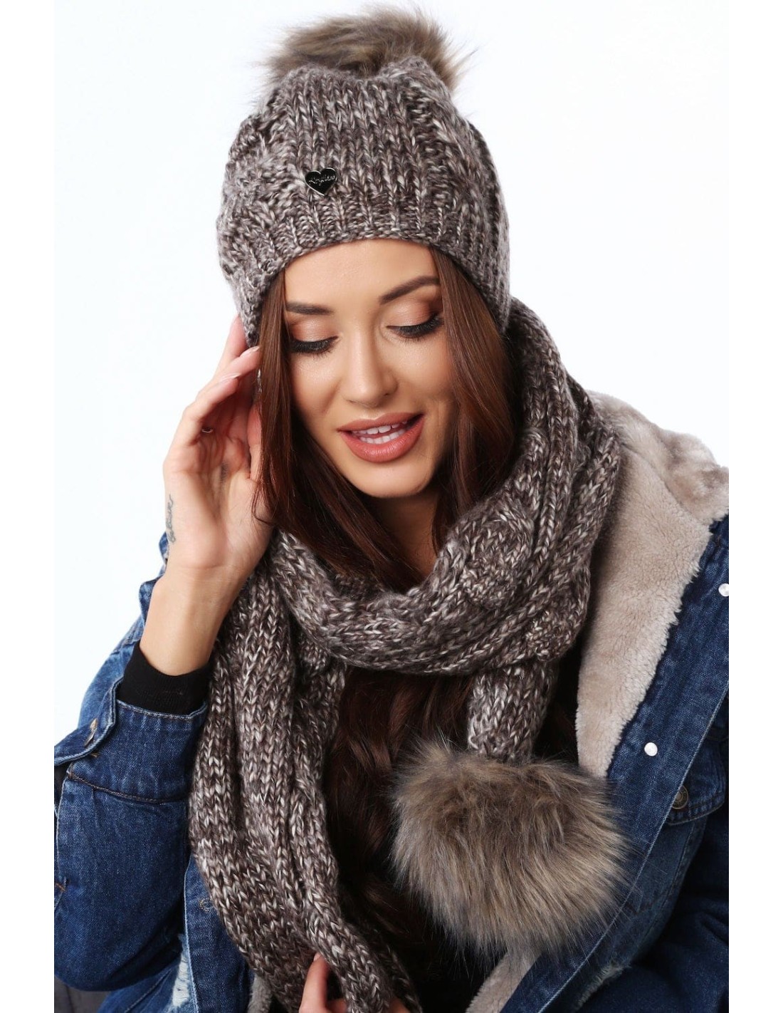 Dark brown winter set, hat and scarf C40 - Online store - Boutique